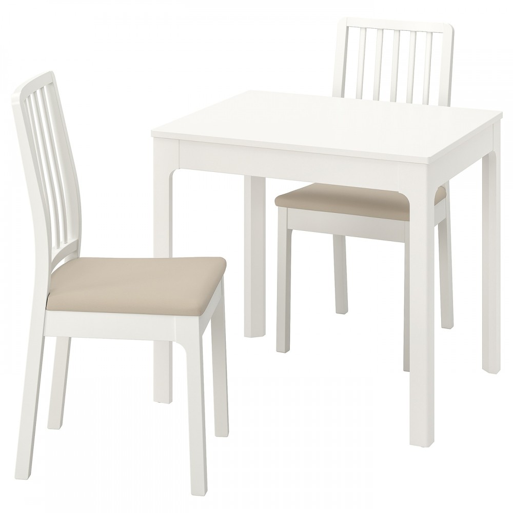 Стол и 2 стула, белый/Хакебу бежевый